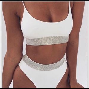 White high waisted bikini with silver sparkles